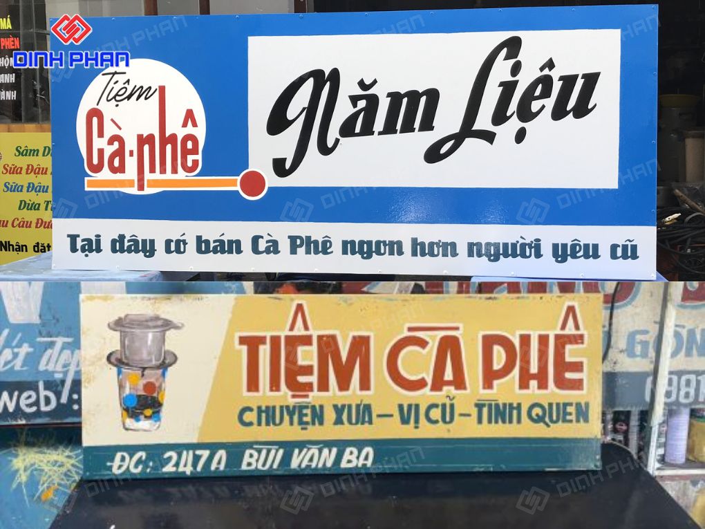 Bảng hiệu Tiệm Cà Phê Năm Liệu vintage.