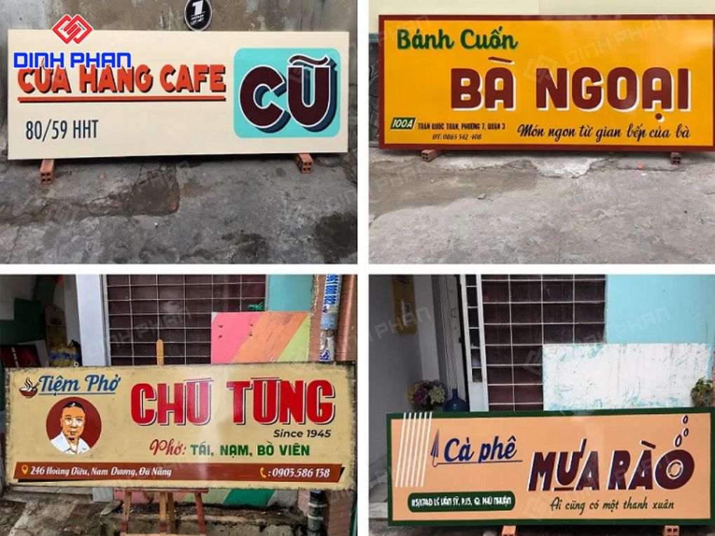 Tổng hợp các bảng hiệu quán cà phê và ẩm thực retro.
