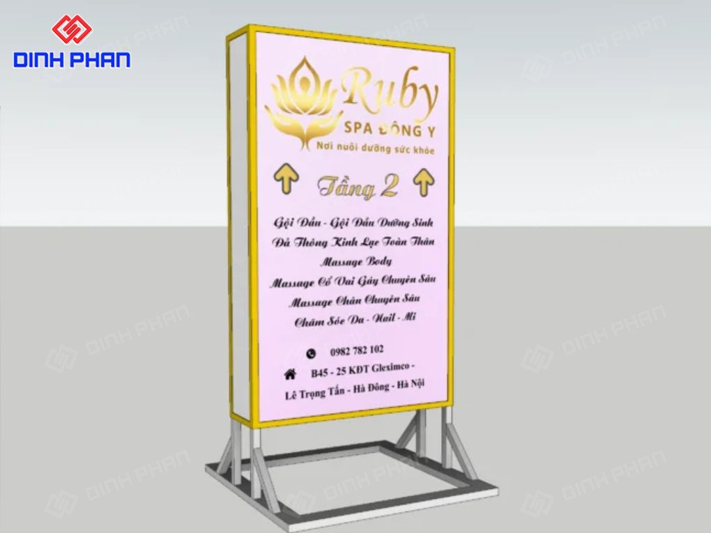 Bảng hiệu hộp đèn đứng spa đông y viền vàng sang trọng