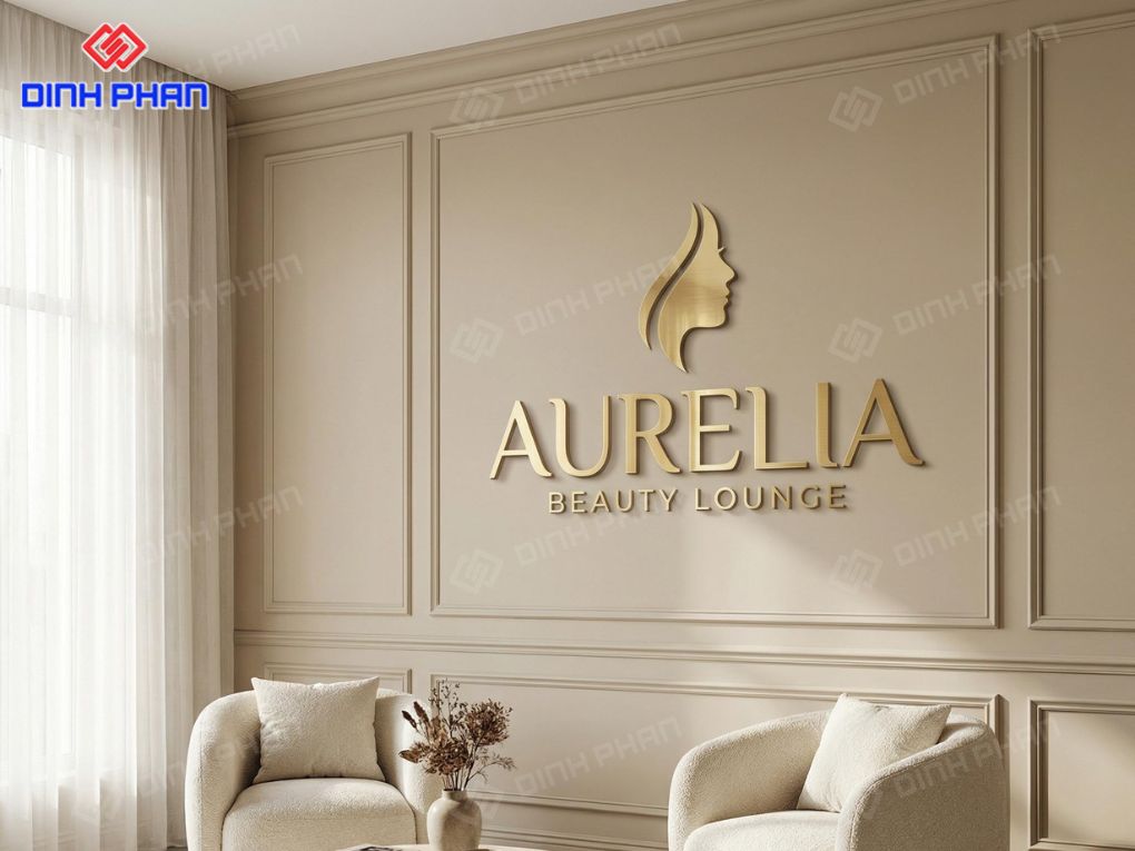 Backdrop spa chữ nổi inox mạ vàng gương tinh tế