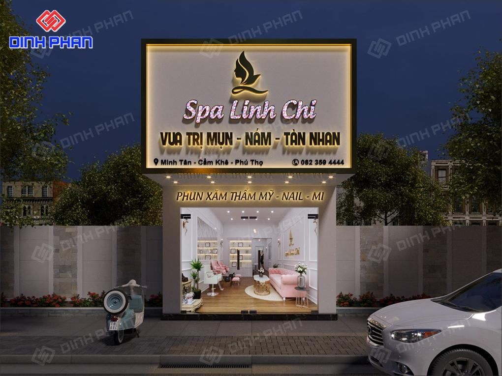 Bảng hiệu spa kết hợp hộp đèn và chữ nổi led