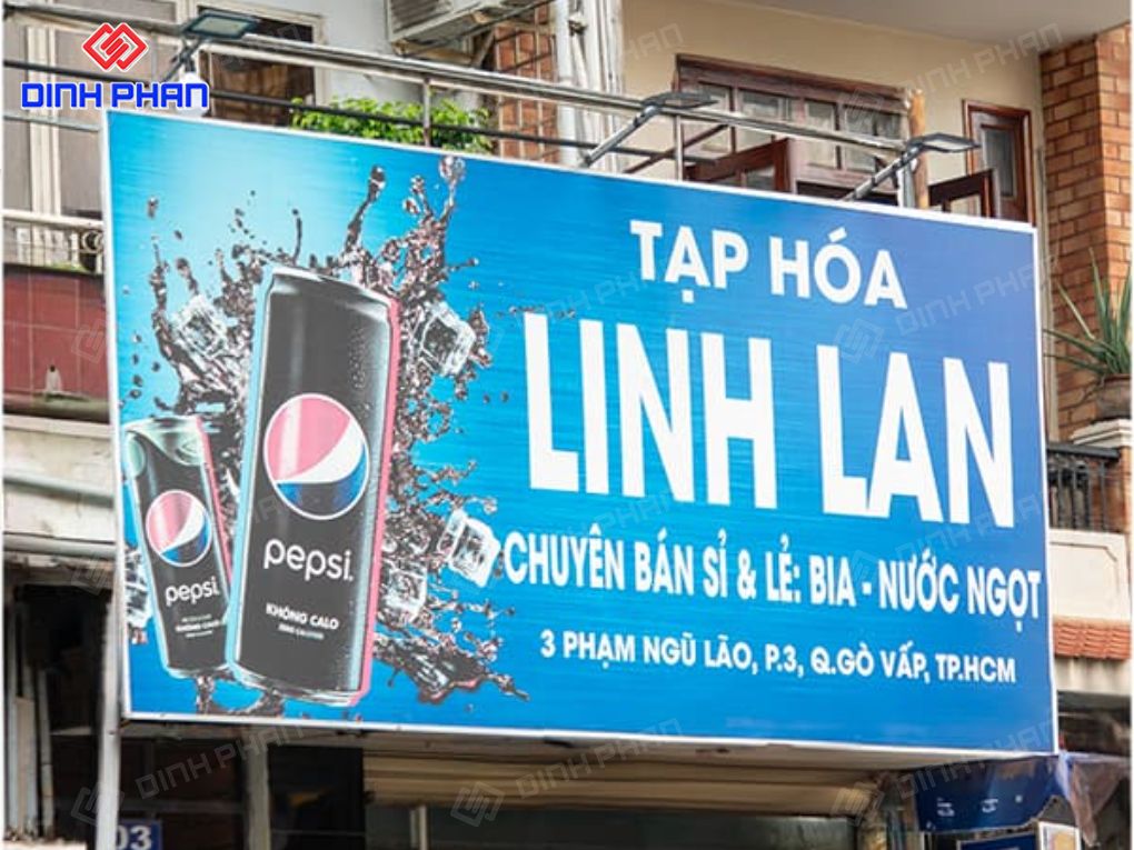 Bảng hiệu bạt hiflex in hình Pepsi Tạp Hóa Linh Lan.