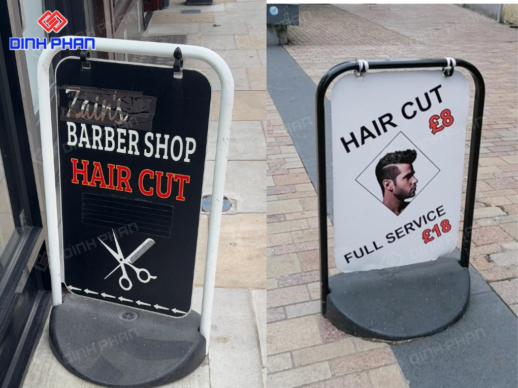 Biển đứng chân sắt ngoài trời cho Barber Shop.