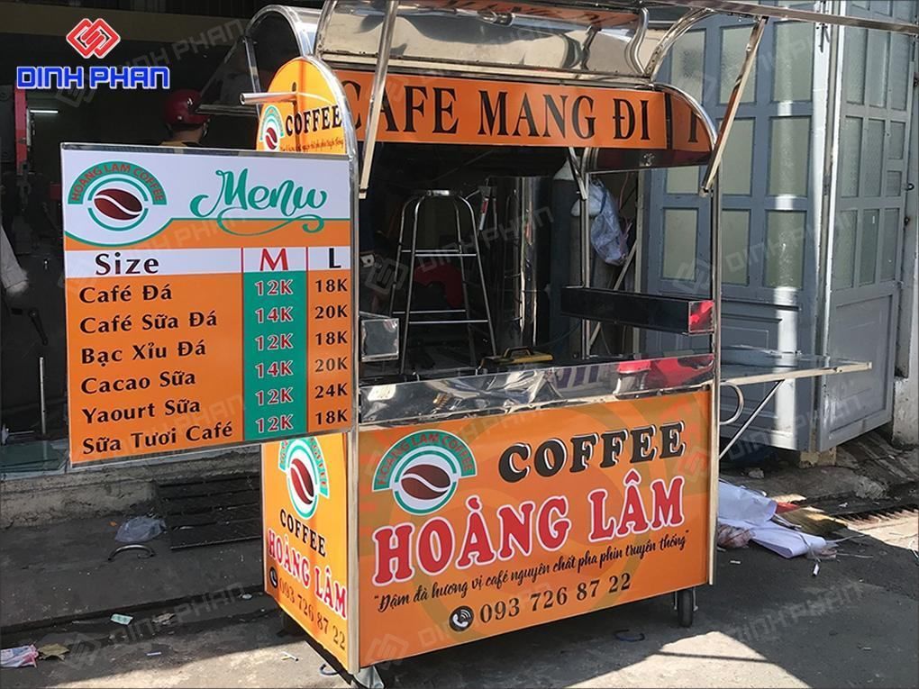 Xe bán cà phê Hoàng Lâm kết hợp bảng menu.