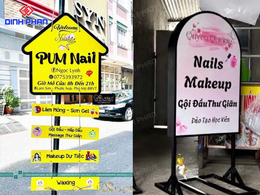 Mẫu bảng hiệu đứng tiệm nail dáng vòm độc đáo.