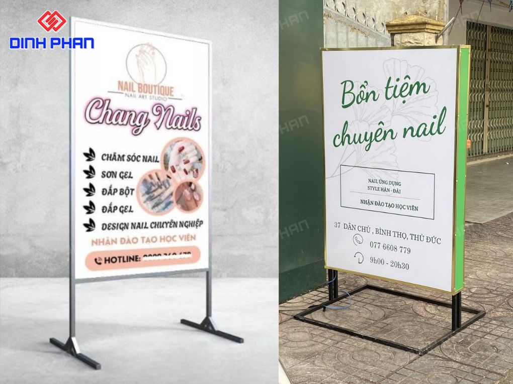Mẫu bảng hiệu đứng hai mặt thiết kế hiện đại.