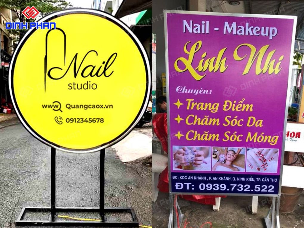 Bảng hiệu đứng chân sắt hai mặt tiệm Linh Nhi.