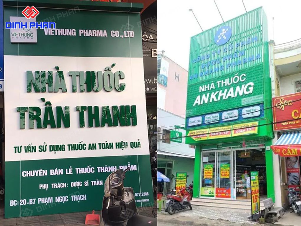 Bảng hiệu nhà thuốc Trần Thanh và An Khang chuẩn GPP.